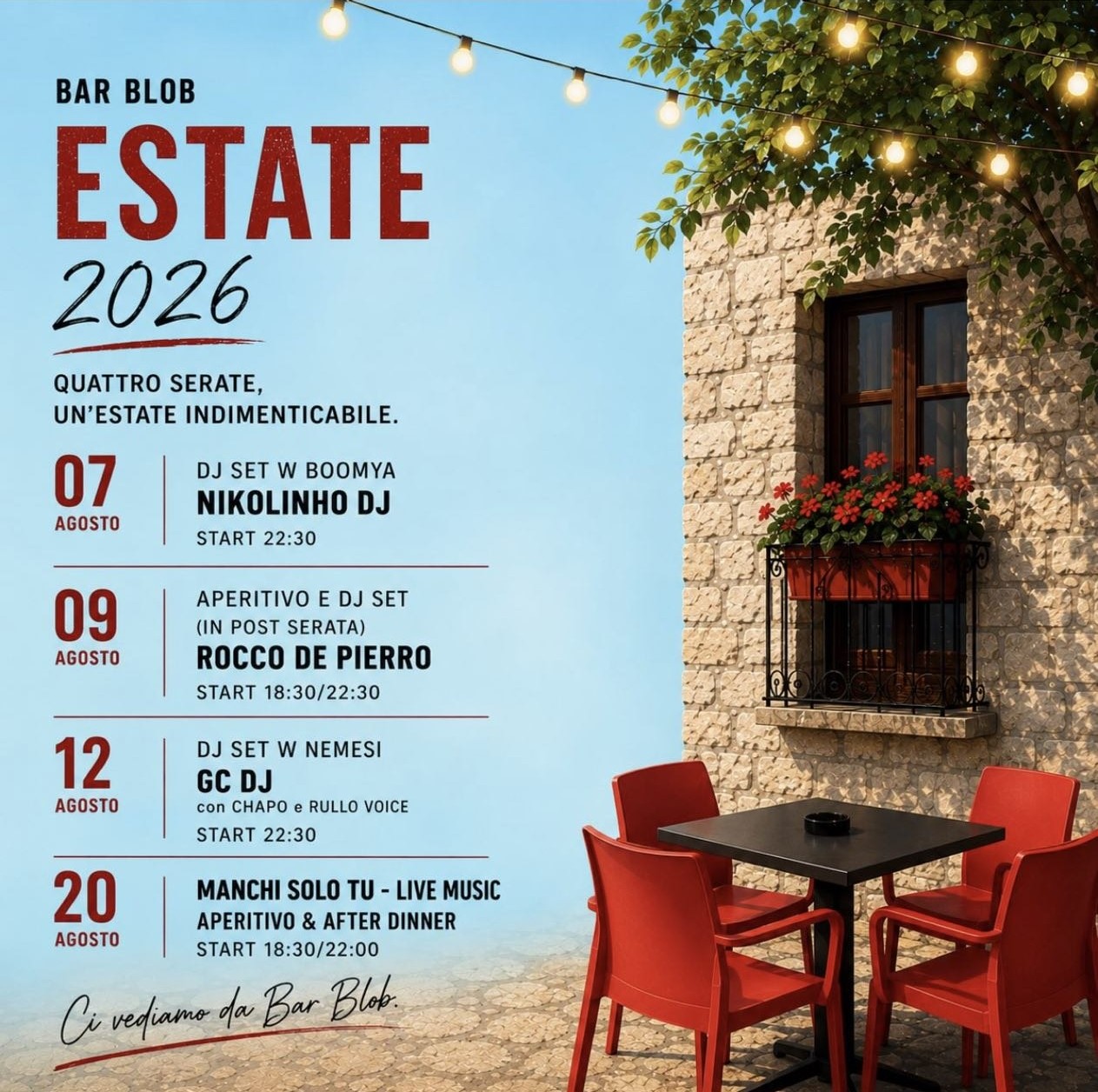 Calendario delle serate estive del Bar della Corte Blob